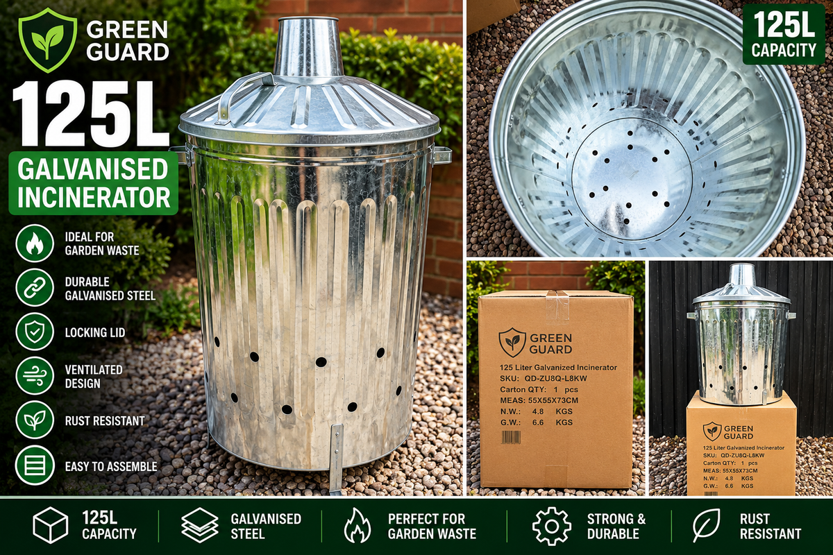 Green Guard 125L galvanised garden incinerator with locking lid
