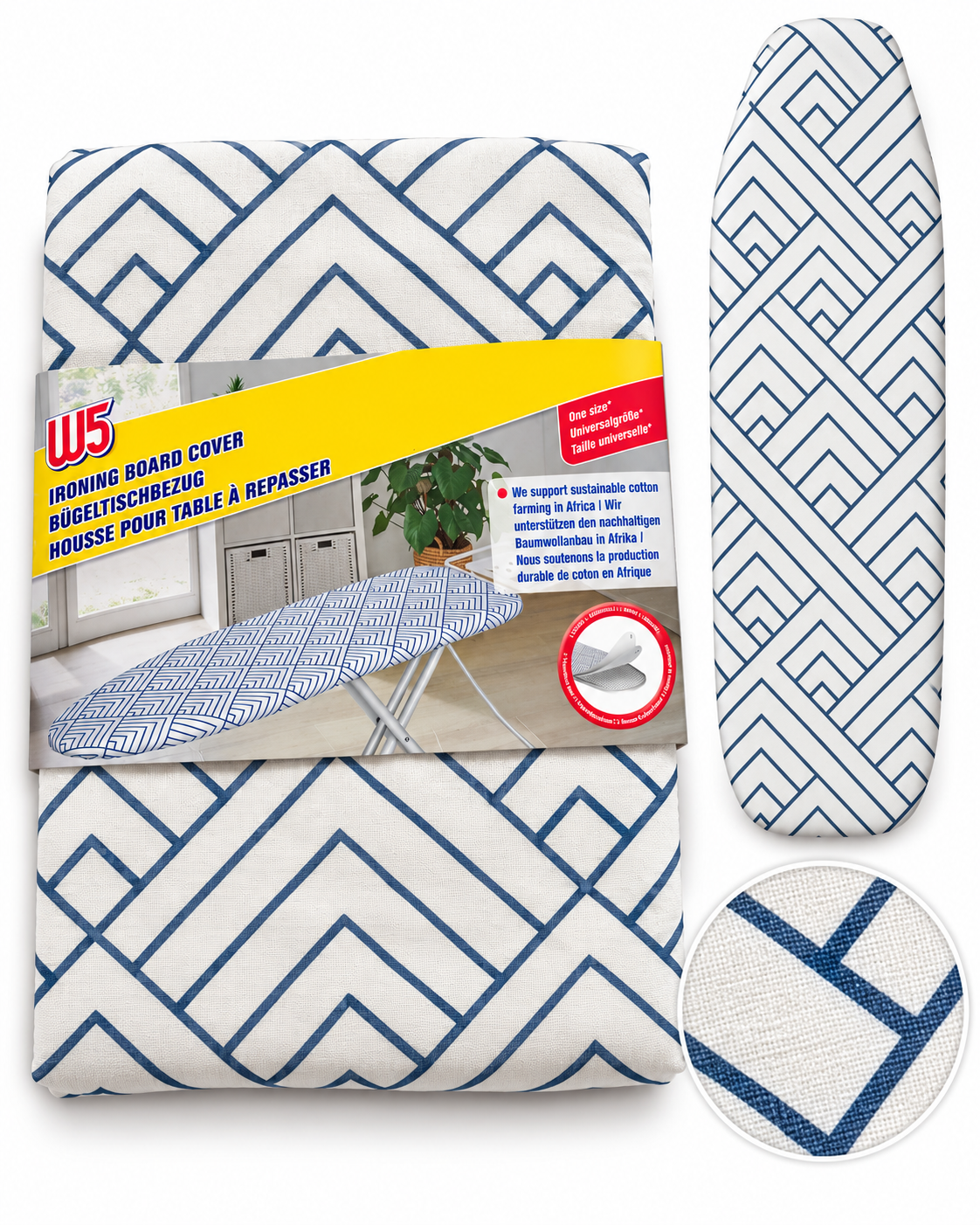 W5 universal ironing board cover blue geometric pattern